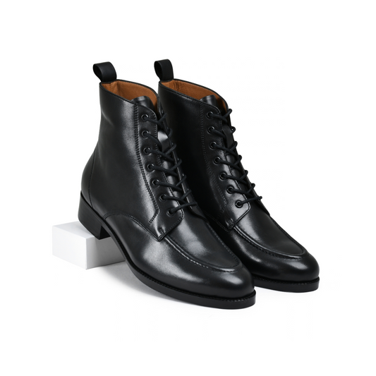 Earth Black Genuine Tata Leather Lace Up Mens Boots (Cooper)