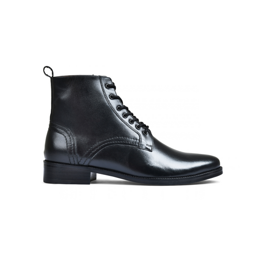 Earth Black Genuine Tata Leather Lace Up Mens Boots (Dexter)