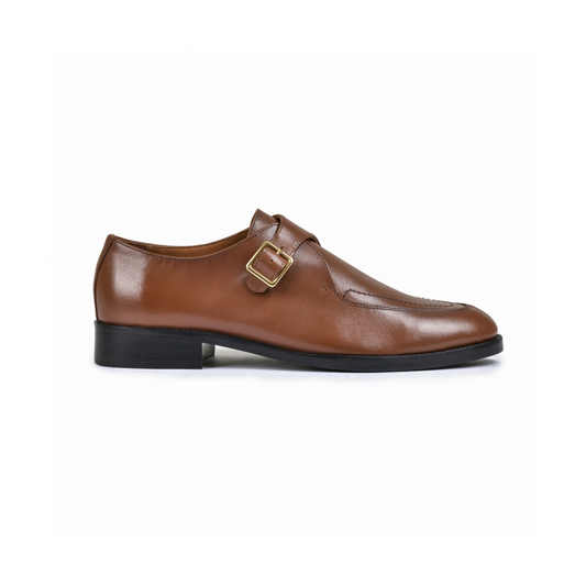 Brick Tan Genuine Tata Leather Monk Straps Loafers For Men (Adam)
