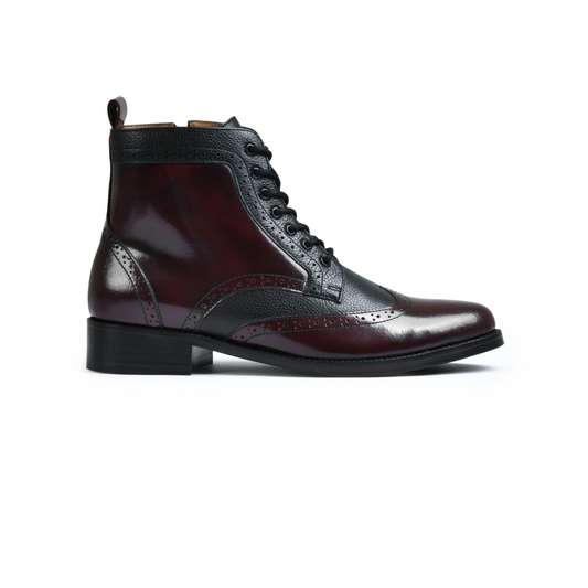 Cherry Brushoff Genuine Tata Leather Lace Up Mens Boots (Lucas Ii)