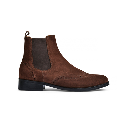 Suede Brown Genuine Tata Leather Chelsea Boots For Men (Wade)