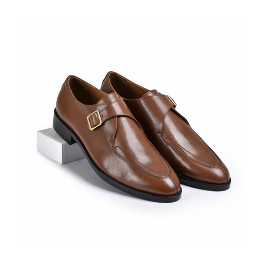 Brick Tan Genuine Tata Leather Monk Straps Loafers For Men (Adam)