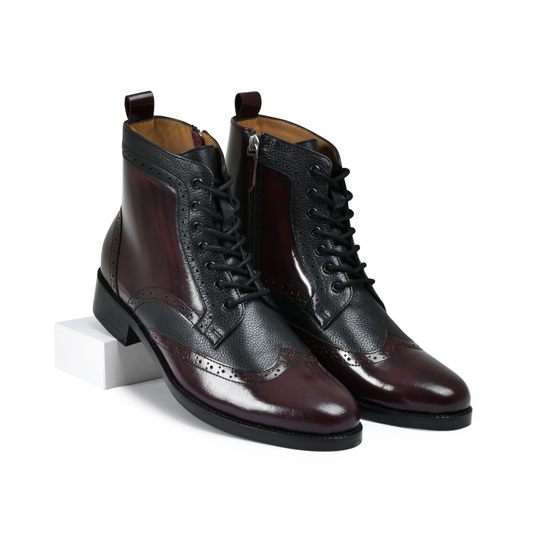 Cherry Brushoff Genuine Tata Leather Lace Up Mens Boots (Lucas Ii)