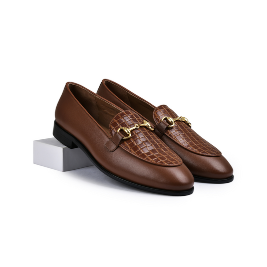 Croco Tan Genuine Tata Leather Loafers For Men (Kalci)