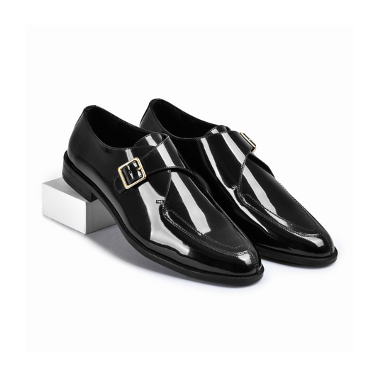 Patent Shine Genuine Tata Leather Monk Straps Loafers For Men (Adam)