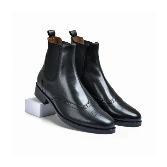 Earth Black Genuine Tata Leather Chelsea Boots For Men (Wade)