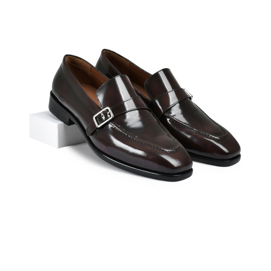 Brown Brushoff Genuine Tata Leather Monk Straps Loafers For Men (Harvey)