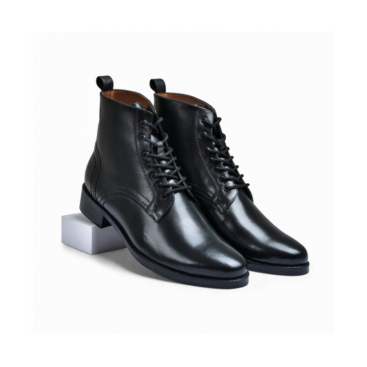 Earth Black Genuine Tata Leather Lace Up Mens Boots (Dexter)