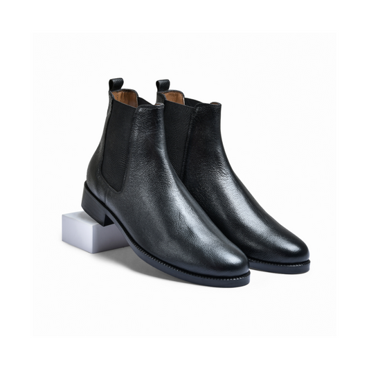 Earth Black Genuine Tata Leather Chelsea Boots For Men (Wellington)