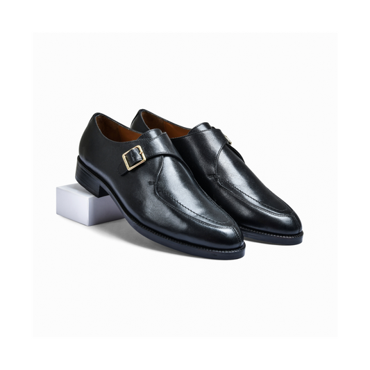 Earth Black Genuine Tata Leather Monk Straps Loafers For Men (Adam)