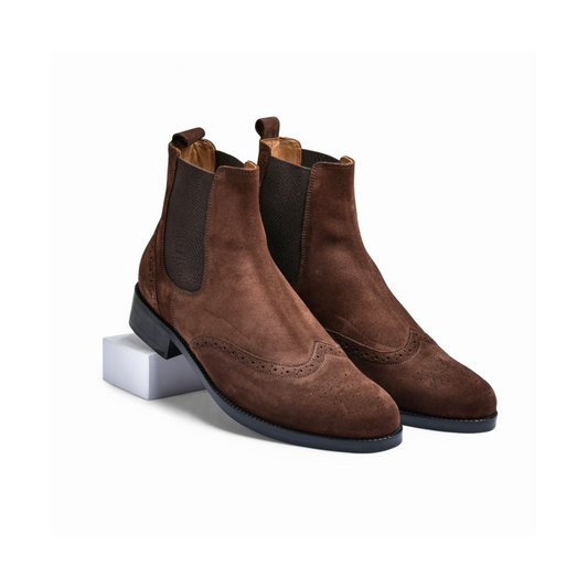 Suede Brown Genuine Tata Leather Chelsea Boots For Men (Wade)