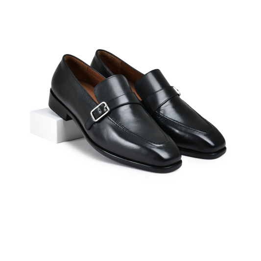 Earth Black Genuine Tata Leather Monk Straps Loafers For Men (Harvey)