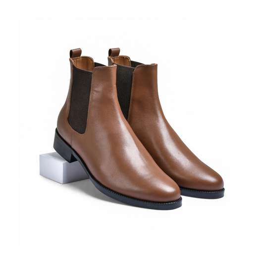 Milled Brown Genuine Tata Leather Chelsea Boots For Men (Wellington)